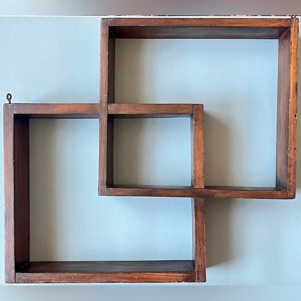 Vintage Display Shelf Mid Century Wood Floating Wall Shadow Box Curio Cabinet